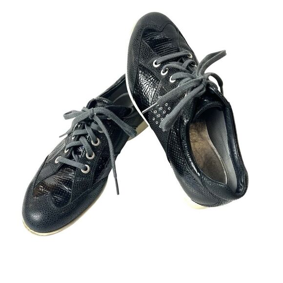 ECCO Shoes Womens Size EU 37 US 6.5 Casual Oxford Lace Up Black Metallic Leather - Picture 2 of 11